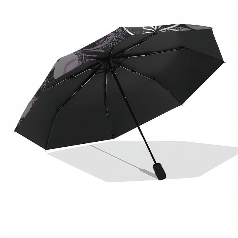 1pc Black Floral Pattern Rug Umbrella with Plastic Handle,Suitable for All Seasons Umbrellaptys26045