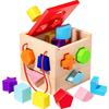 Shinse Shape Sorting Box - Wooden Toy for Shape Recognition, Fine Motor Skills, Montessori-style Toy for Girls and Boys, Ages 1, 2, and 3, Popular Gif