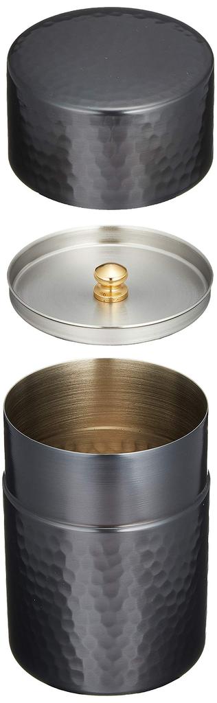 Shinko Metal Black Copper Finish Tea Caddy, Medium (Capacity: 150g), Pure Copper with a Black Copper Finish, Hammered Design, BC-106