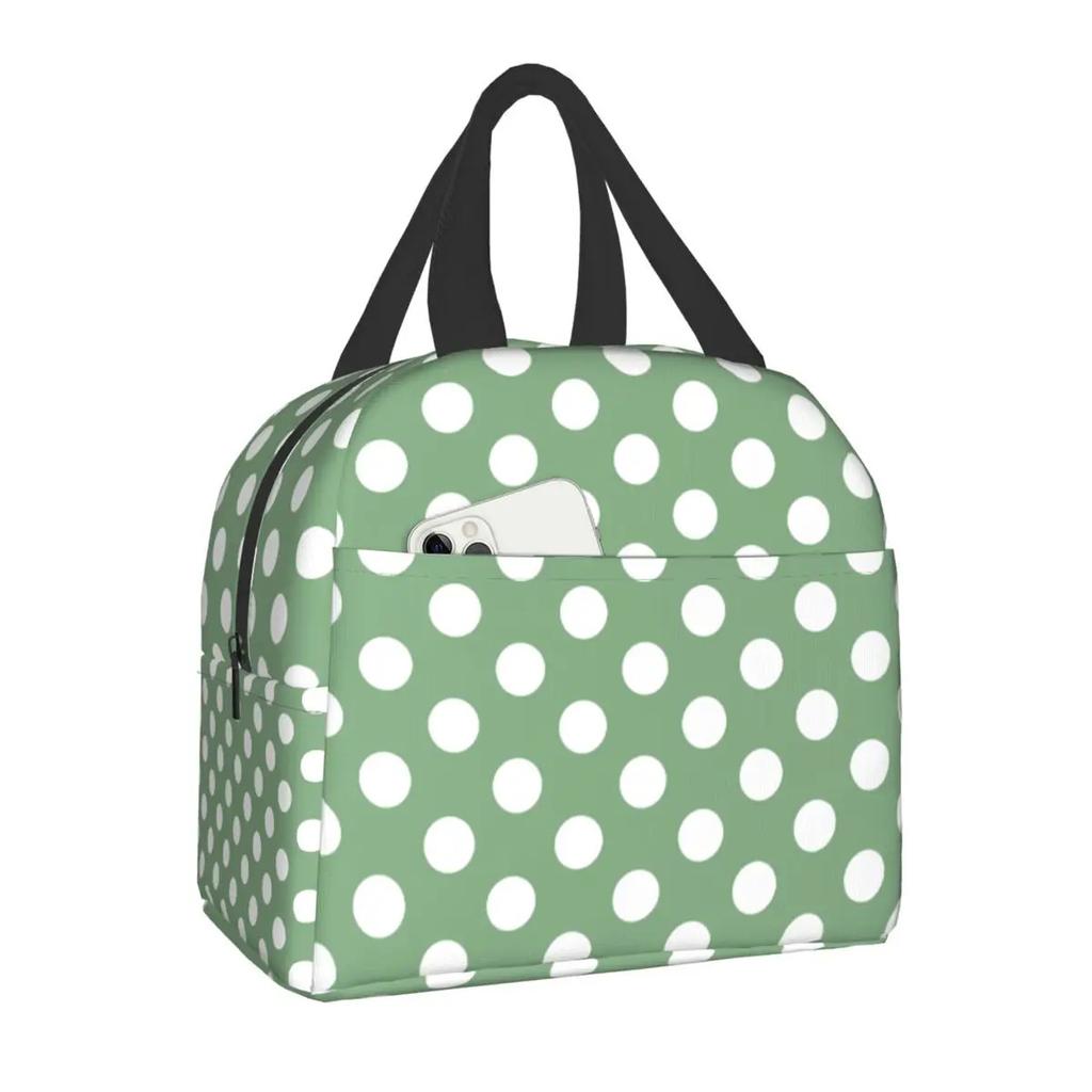 Black and White Polka Dots Lunch for Women | Portable Insulated Thermal Cooler Lunch Box Work School Travel Picnic Bags, Oxford