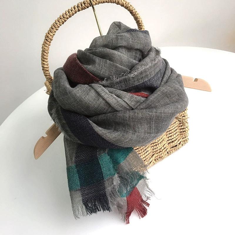 Autumn And Winter Vintage Wool Scarf Warm Shawl For Lady Classical Stripe Long Winter Wool Scarves