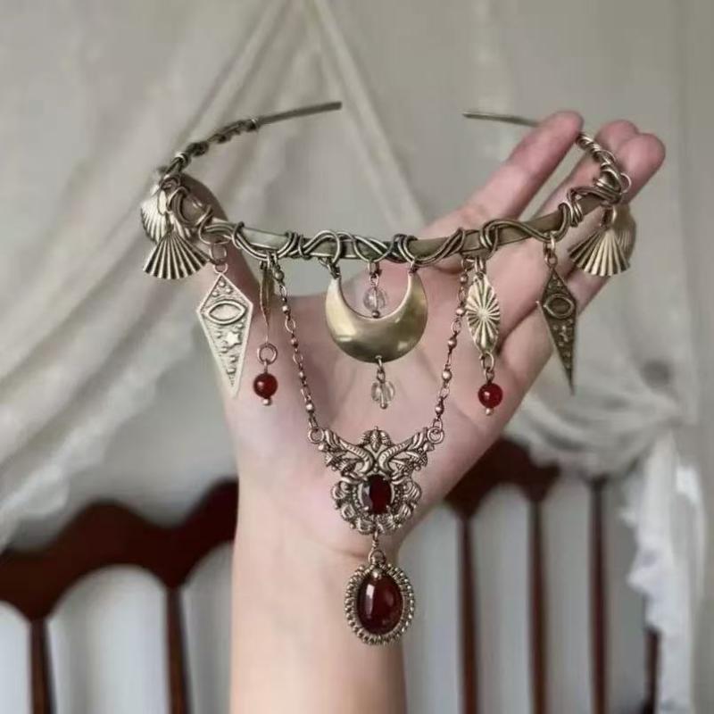 Vintage Glamourní Choker Červený Křišťál Měsíc Geometrický Přívěsek Náhrdelník Dámský Denní Nošení Maturitní Večírek Rande Šperky Dárek