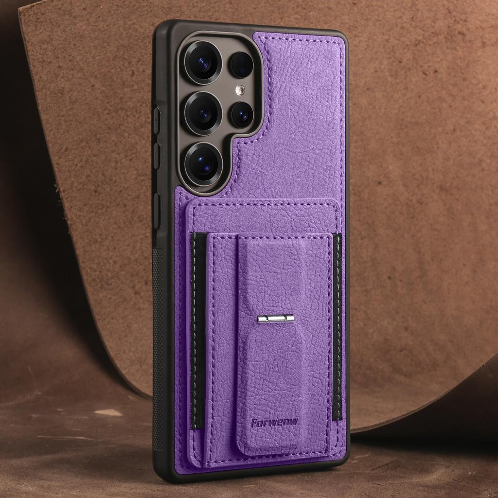 Business Magnetic Cards Solt Leather Phone Case For Samsung S26 Ultra S25 Plus S24 A36 A56 A16 A17 A07 Invisible Bracket Cover