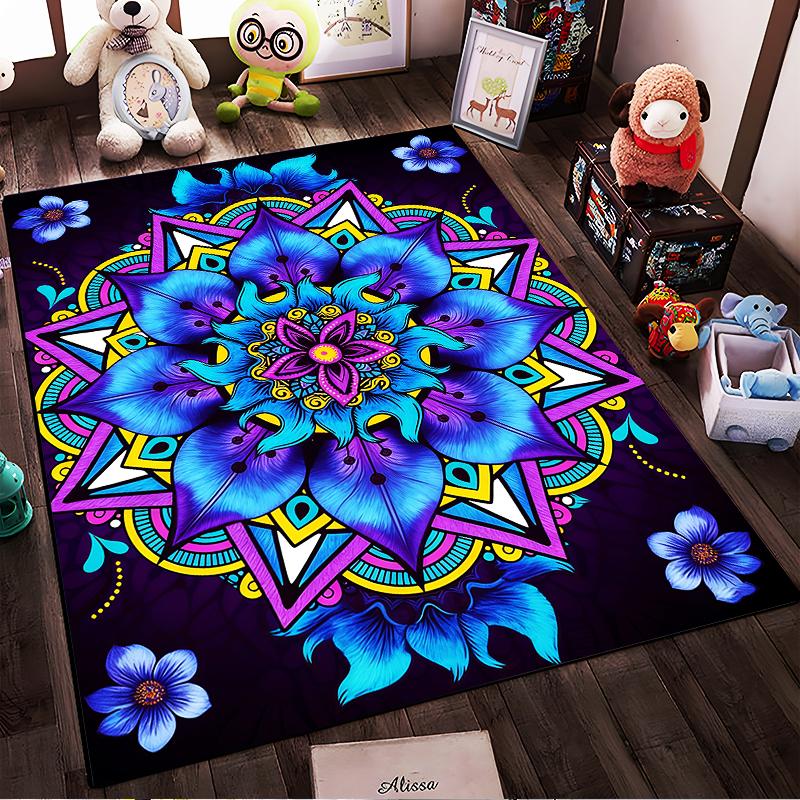 Mandala Carpet with Colorful Floral Design, Blue and Purple Style Suitable for Use As an Anti-slip for Living Room Bedroom Sofas