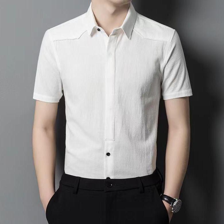 Short-sleeved Shirt for Men's New Concealed Thin Half-sleeved Inch Clothes Business Casual Trends Versatile Shirt