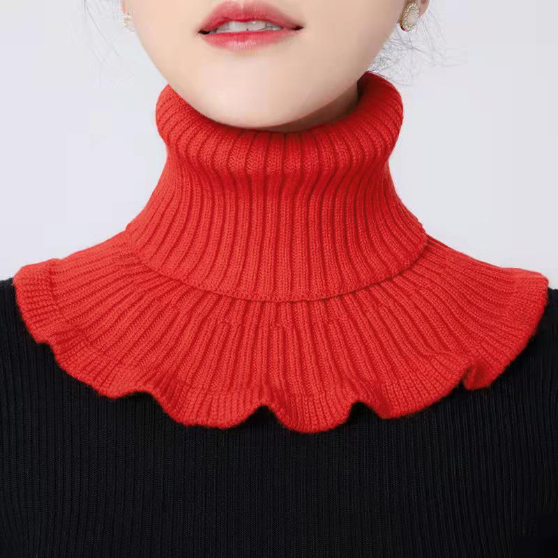 Fashionable Knitted False Neck Scarf Elegant Ruffle Edge Design Soft Thick and Warm for Women Fake Collar Detachable Scarf