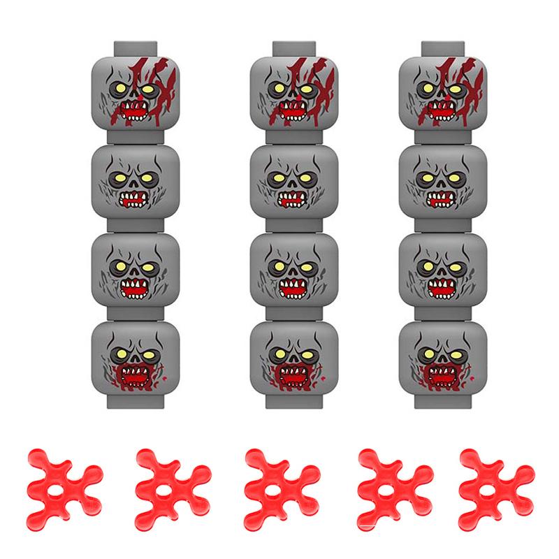 MOC Militär Zombie Verletztes Gesicht Zubehör Bausteine Armee Soldaten Figuren Kopf Emotionale Waffe Teile Mini Steine Spielzeug