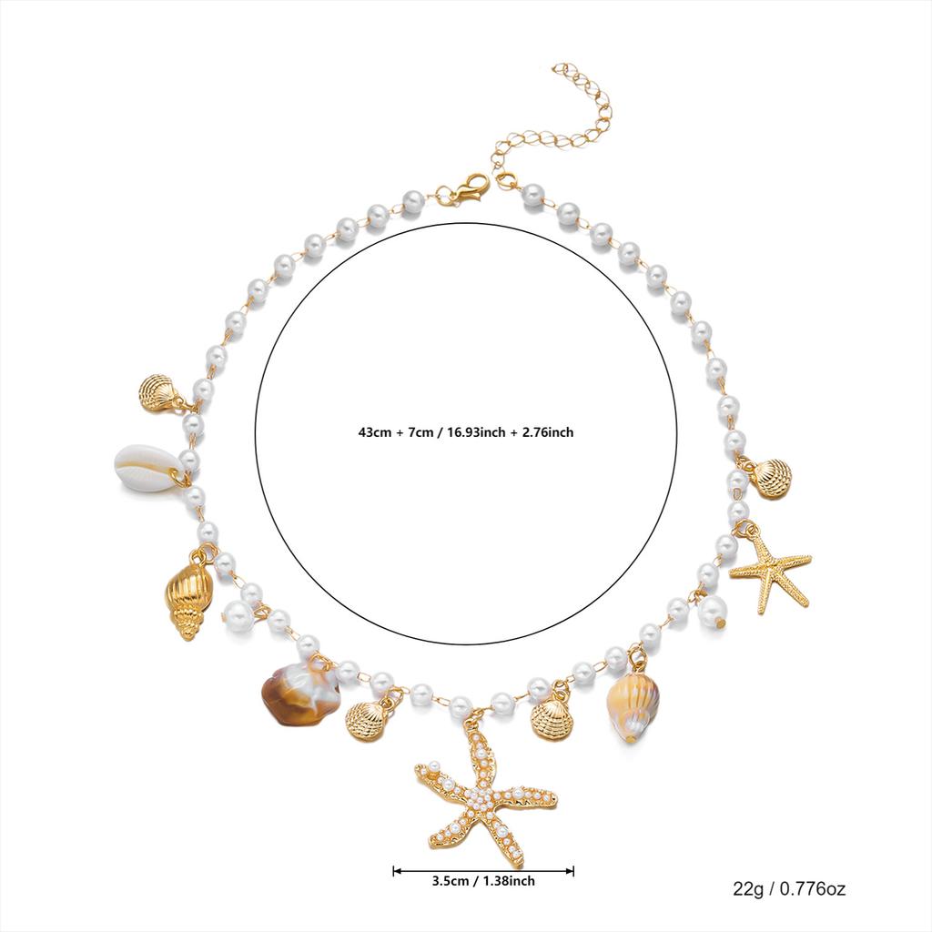 Women's New Bohemian Summer Beach Shell Necklace Bracelet Imitation Pearl Starfish Conch Anklet