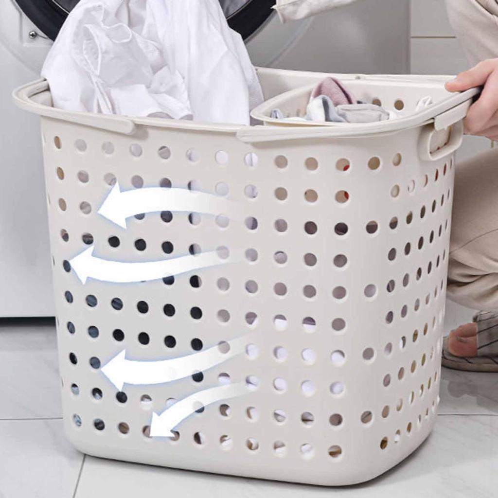 Multifunctional PP Laundry Basket Hollow Design Portable Hamper with Handles and Socks Bin for Home Laundry Storage