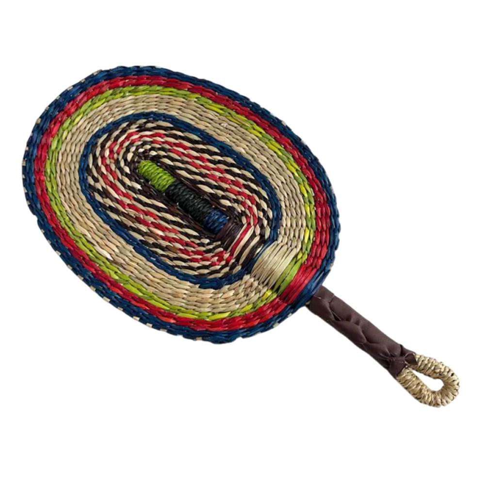 Vintage Seagrass Woven Fan Colorful Striped Patterns Summer Cooling Fan  Home Decoration