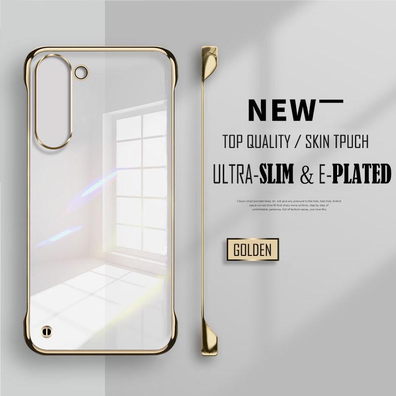 

Plating Transparent Frameless Ultra Thin Case For Samsung S25 S24 S23 FE Ultra Plus Edge Clear Hard Lens Protection Cover for S25