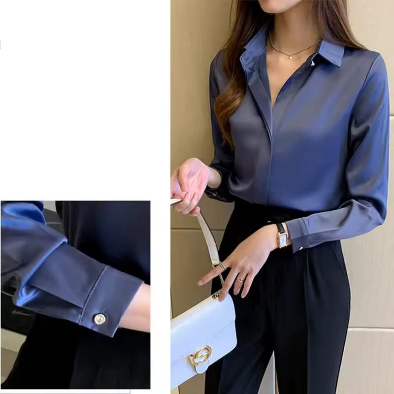 Spring and Autumn Chiffon Women's Shirt Long Sleeve Woman Blouses Satin Top Female Shirts and Blouse Basic Ladies Tops Women Clothing