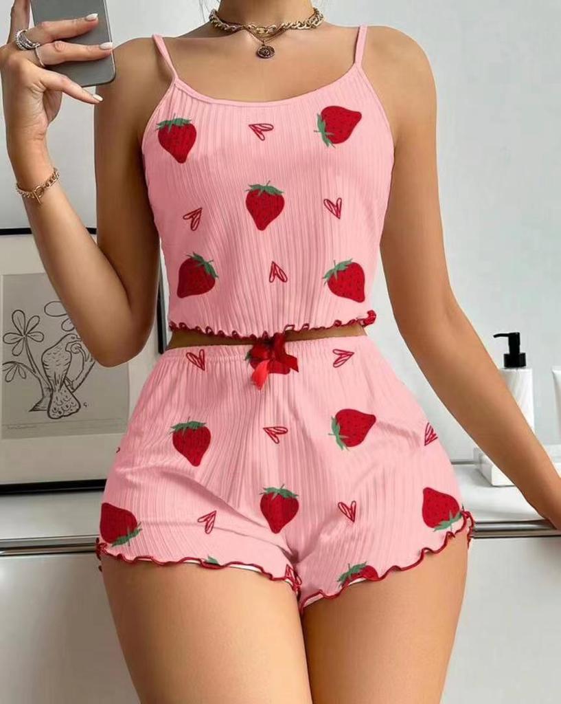 Women's Heart Print Camisole and Shorts Pajama Set