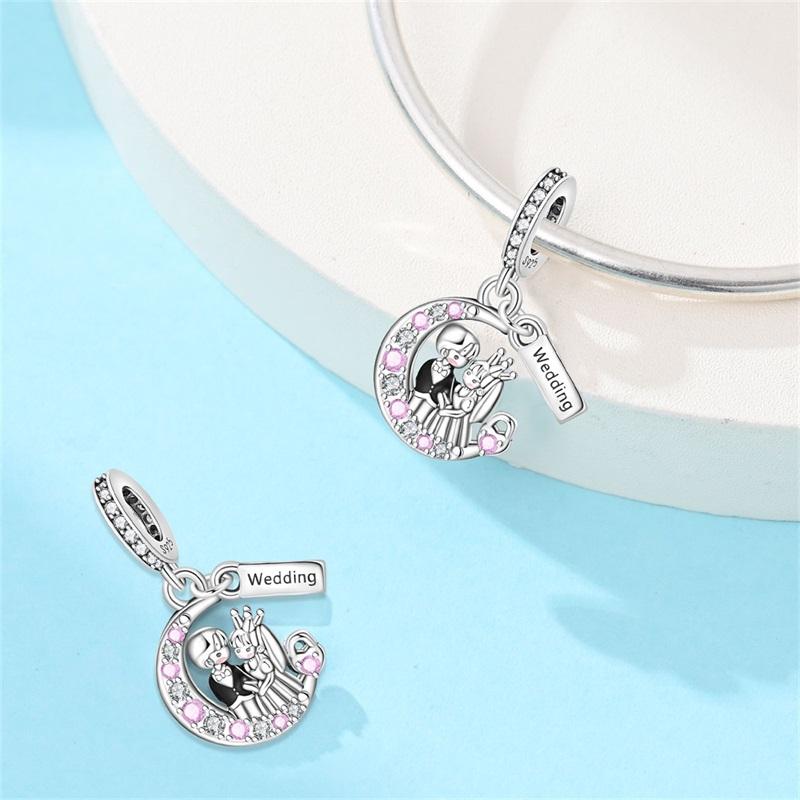 New Copper Charms Beads Pendant Pink Bouquet Love Wedding Proposal Charm For Women Bracelet Engagement Jewelry Gift