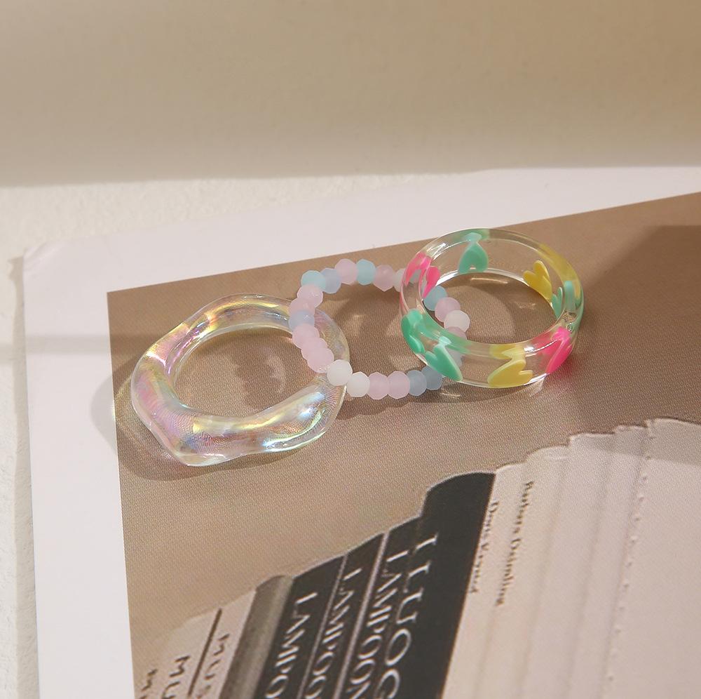 Trendy Colorful Transparent Resin Acrylic Rings Set for Women Trendy Geometric Square Round Ring Wedding Irregular Jewelry