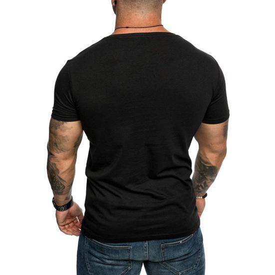 Pánské ležérní jednobarevné tričko s krátkým rukávem, výstřihem do V, slim fit, fitness tričko, halenka, top