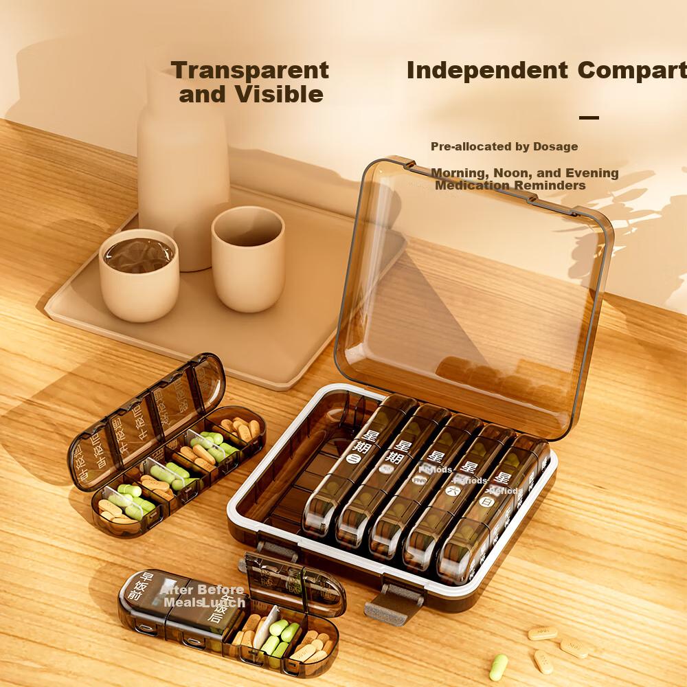 Weijian Weekly Pill Organizer Box, 7-Day Morning Noon Evening Portable  Dispenser for Travel and Elderly Storage