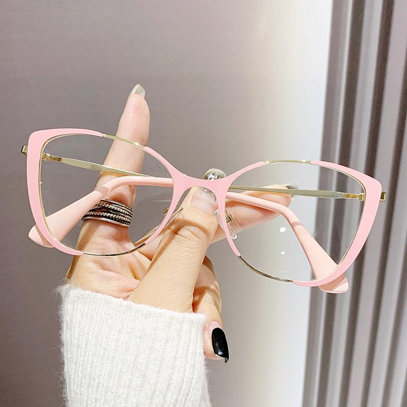Blue Light Blocking Glasses Cat Eye Color Block Metal Frame Clear Lens Computer Glasses Spectacles For Women