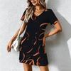 Mode d'été pour femmes Robe à col en V à manches courtes avec imprimé géométrique rétro Jupe courte sexy Robes