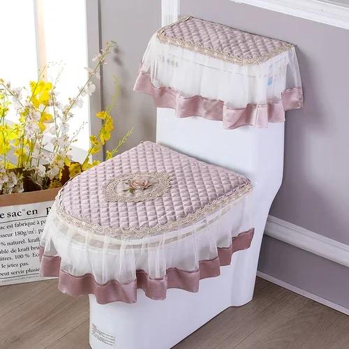 Σετ Τριών Τεμαχίων Τουαλέτας Golden Velvet 4 Εποχών Δαντελωτό Ύφασμα Στυλ Φερμουάρ Υψηλής Ποιότητας Μαξιλάρι Καθίσματος Τουαλέτας Κάλυμμα Μαξιλαριού Καθίσματος Τουαλέτας