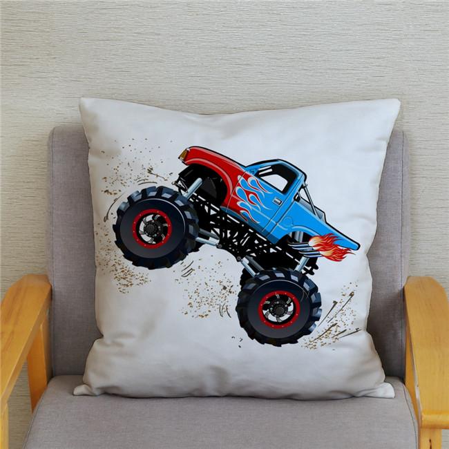 Cartoon Monster Truck Print Cushion Cover Pillow 45X45 Square Sofa Home Decoration Throw