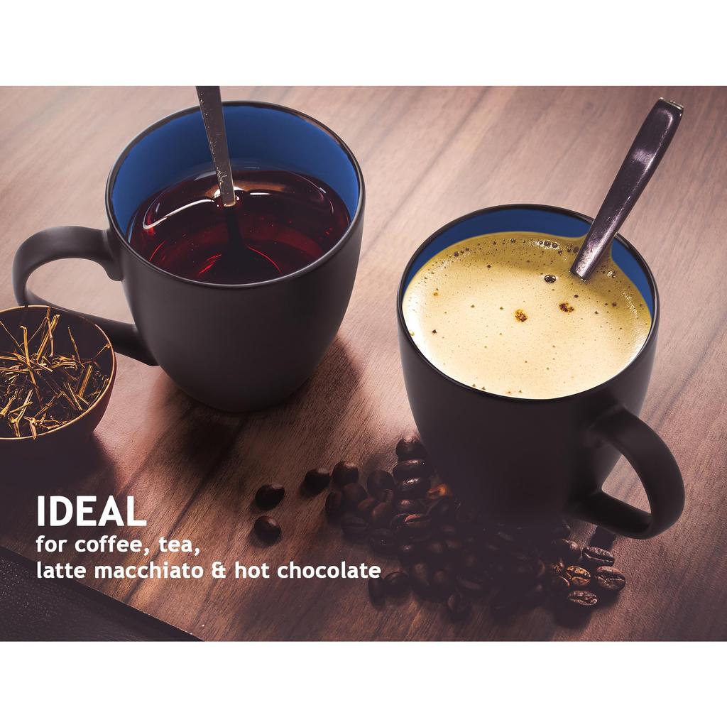 MIAMIO - 6 x 350 ml Stoneware Coffee Mugs/Cups Set, Black Exterior, Colorful Interior