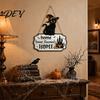 Scary Theme Party Decor Halloween Wooden Welcome Door Sign, Black Cat Ghost Pumpkin Hanging Indoor Outdoor Decorations for Porch, Rustic Farmhouse