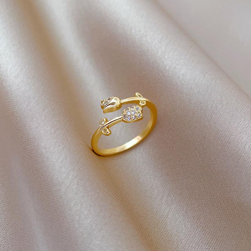 Real Gold Rose Full Diamond Ring Opening Adjustable Simple Jewelry Japanese Ring Couple Ring