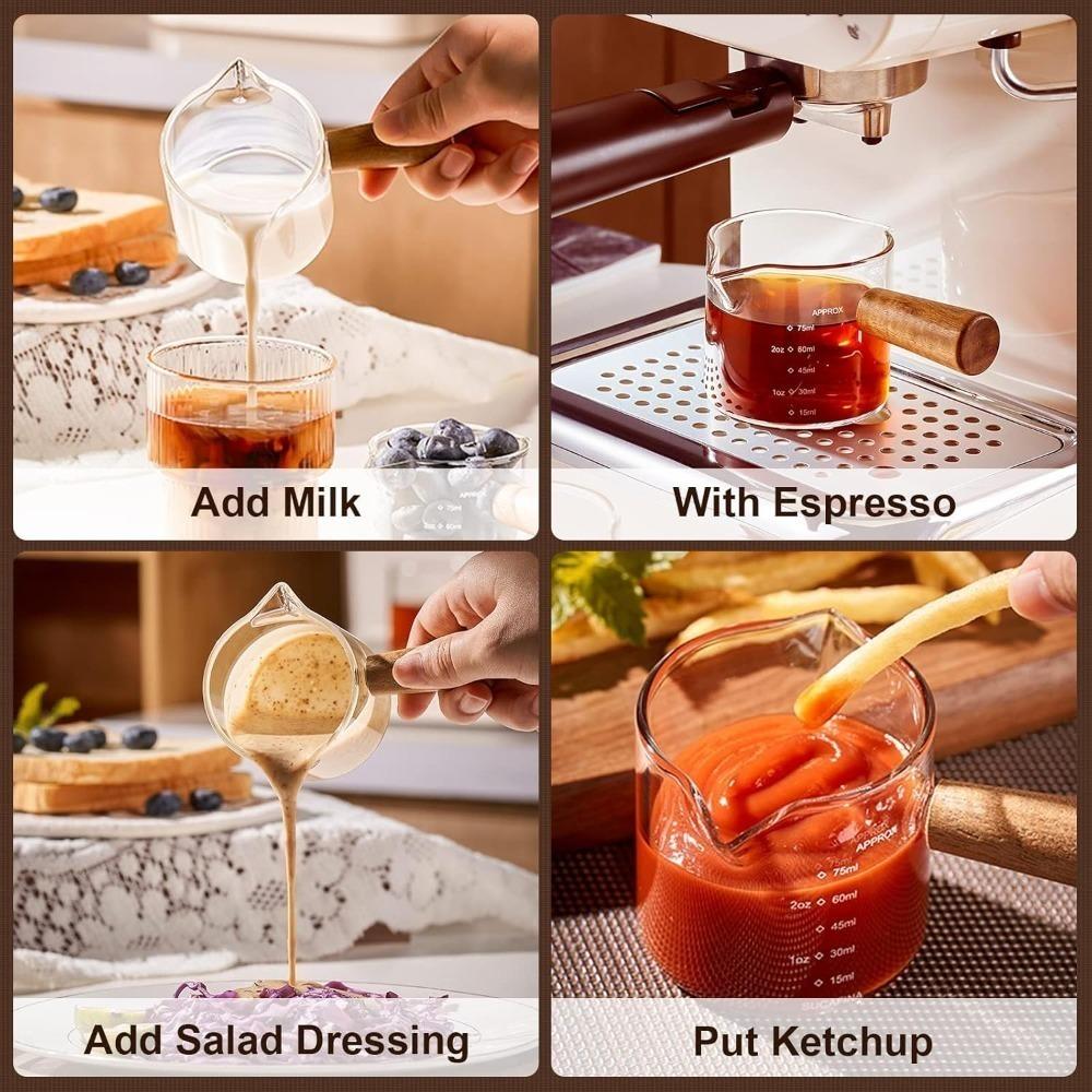 Hot selling Wooden Handle Hand-brew Coffee Machine Single/double-mouth Glass Coffee Measuring Cup Precise Scale, 750ML, Reusable