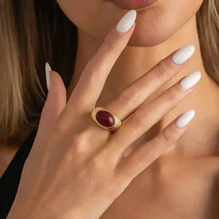 SHIXIN Vintage Oval Brown Resin Open Rings Women 2026 New Exquisite Geometric Metal Ring Female Daily Wear Jewelry Accessories