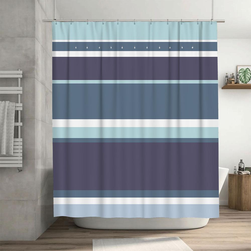 Weichblauer gestreifter Duschvorhang: Modernes, wasserdichtes Badezimmerdekor 3D-gedruckt, anpassbare Größe (Mittel)