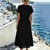 Women's Casual V Neck Loose Fit Short Sleeve Midi Dress Wrap Style Side Tie Waist Lightweight Summer Dress