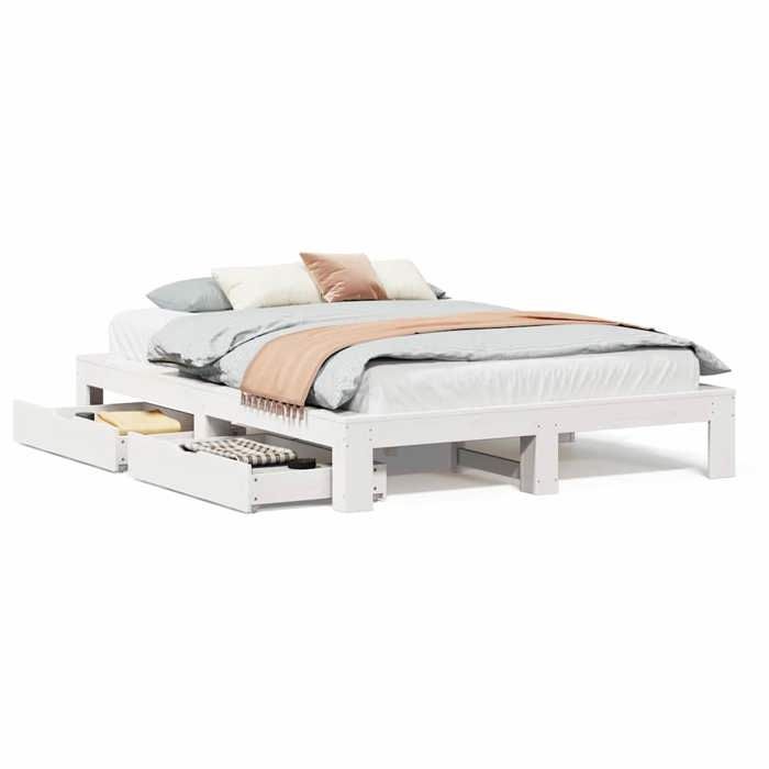 VidaXL Cadre de lit sans matelas blanc 150x200 cm bois de pin massif, sommier, cadre de lit double, cadre de lit en bois 3308997