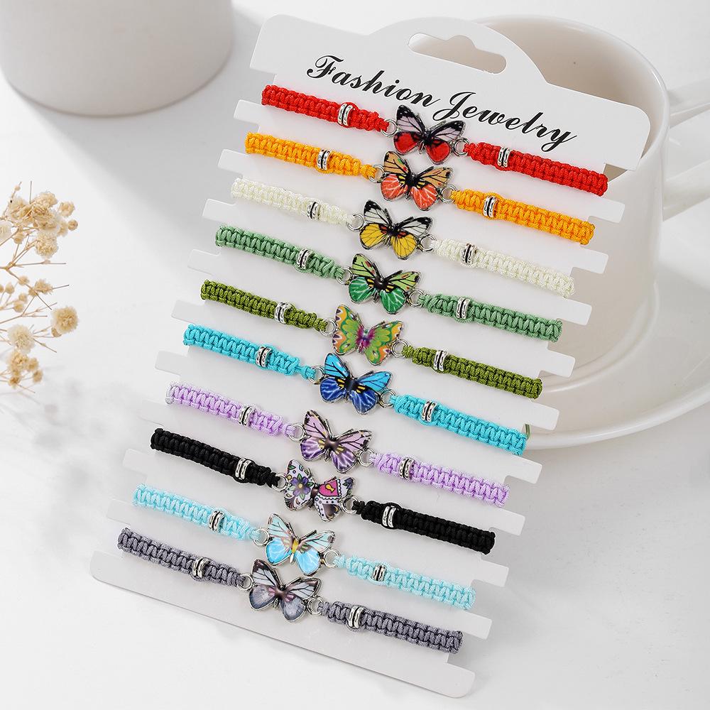 Rainbow Bead Bracelet Set: Colorful Kitten & Puppy Charms with Butterfly Accent - Perfect Gift for Best Friends, Women & Girls.
