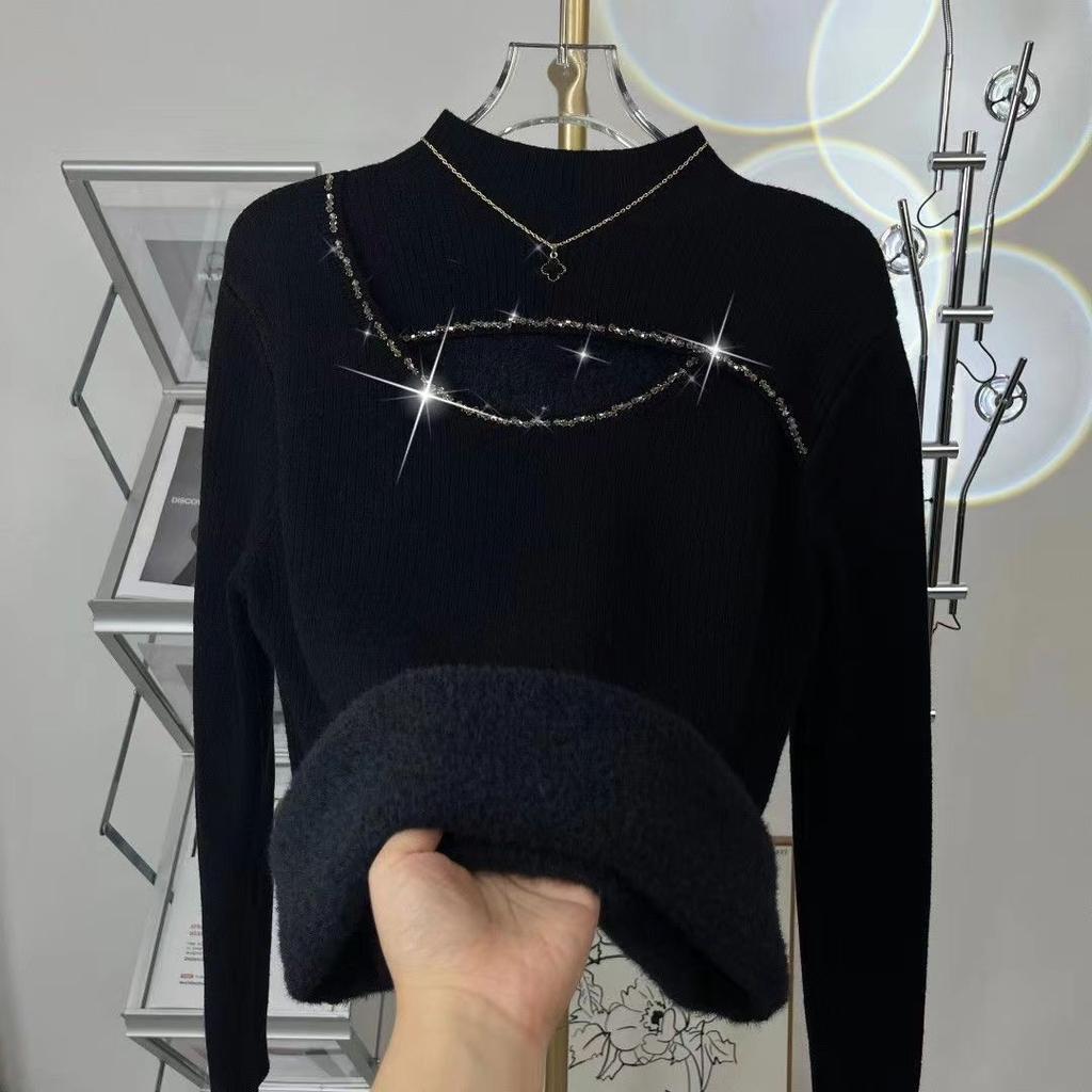One Piece Sweater High Neck Autumn and Winter Hollow Knitting Base Design Thickened Top for Women