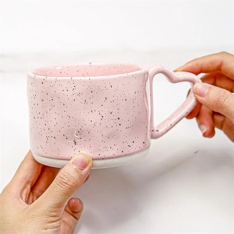 300ml Ins Style Ceramics Mug Breakfast Milk Oatmeal Cup Love Heart Shape Handle Coffee Cup Water Cups Valentine's Day Gifts