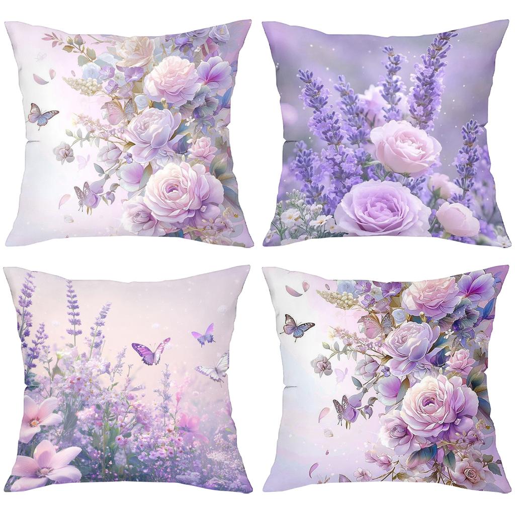 Lavender Roses And Butterflies Patterned Decorative Pillows Polyester pillowcase, sofa decorative cushion cov Headboard Pillow