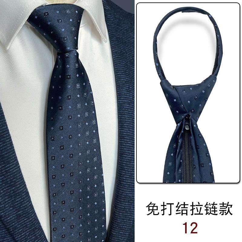 No Knots, Lazy, Simple Zipper, Tie Tie, Formal Wear, Business Work, White-Collar Shirt For Sale, Dark Blue Stripes.