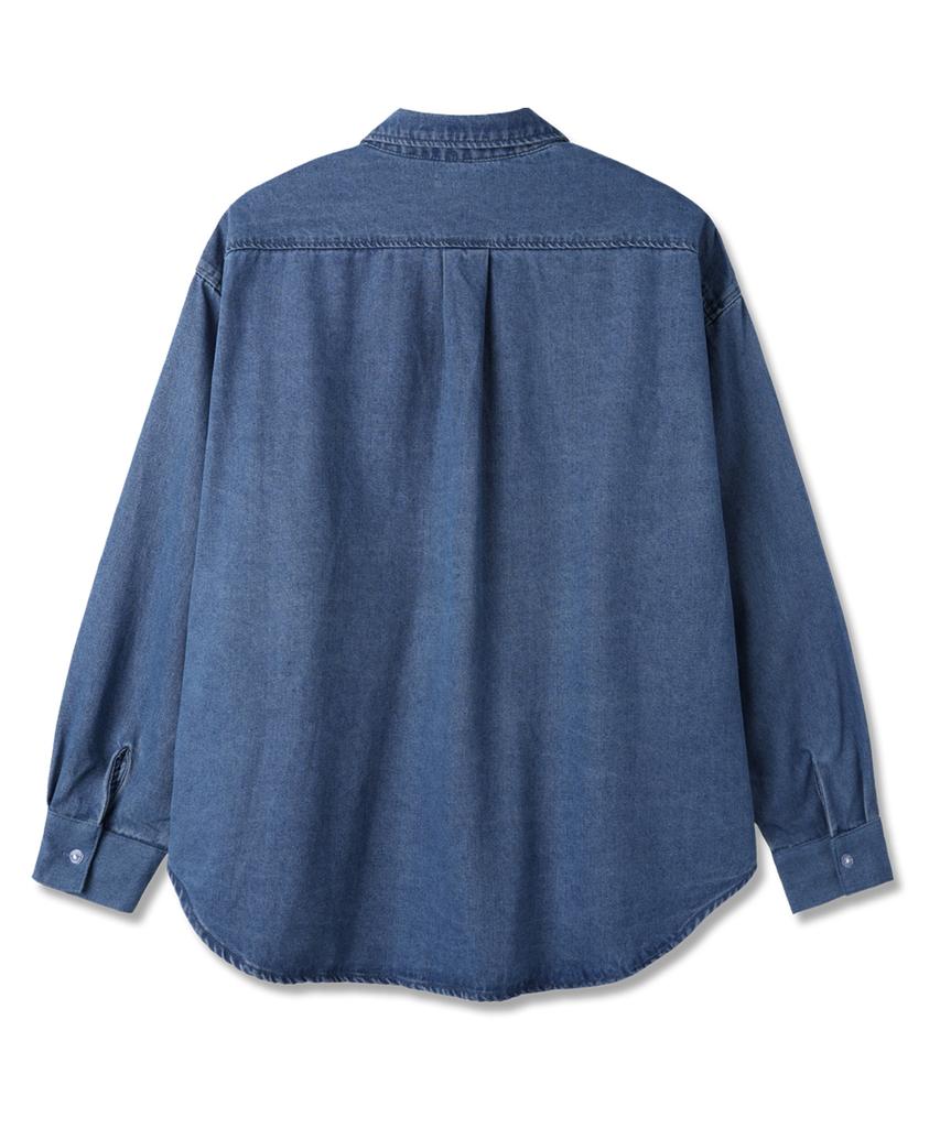 ALVINCLO [De Luxe] Basic Washed One-Pocket Oversized Denim Shirt Dlx1280