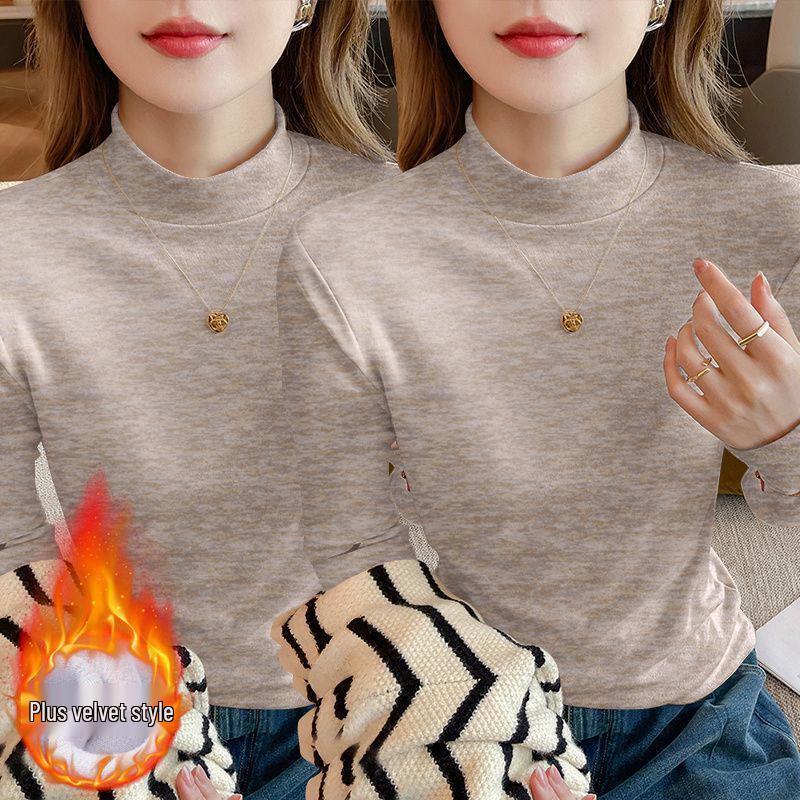 2025 Autumn Plus Size Slim Fit Long Sleeve Loose Base Layer Top for Women with Half High Neck