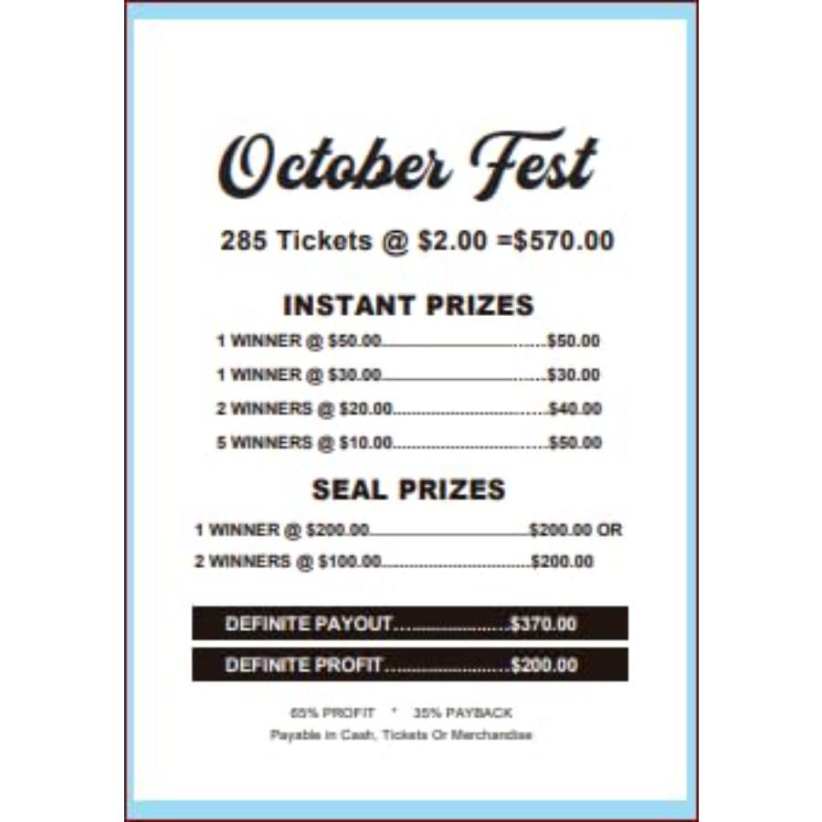 

285 Count Oktober Fest Theme Seal Card Game with Pull Tabs Fundraising Raffle Tickets Featuring Seal Holders Ideal for Bars Clu United States