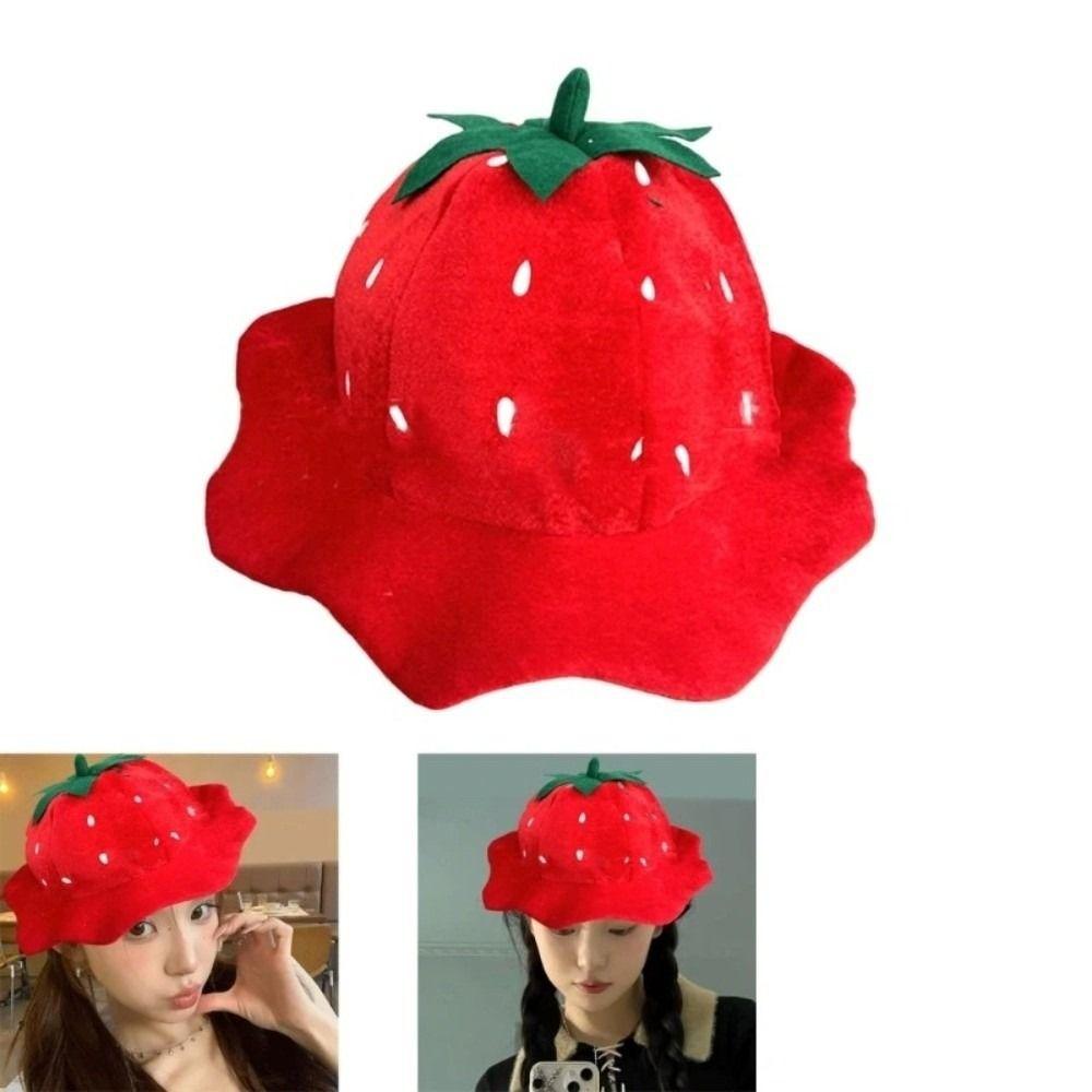 Red Plush Strawberry Hat Cartoon Strawberry Cosplay Fruit Hat Strawberry Headgear  Role Playing
