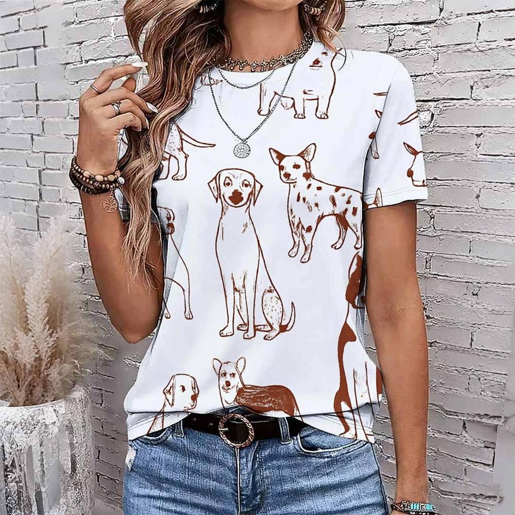 Fashion Women Retro Animal Patterns Print T Shirt Funny Casual O-neck Short Sleeves T-shirt Summer Female Tee Shirt