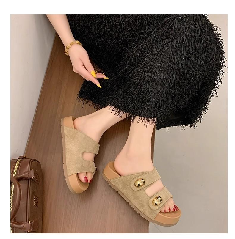 

Ретро шлепанцы на липучке с одним словом крутые для женщин, новинка лета 2025 года, шлепанцы на высокой платформе, пляжная обувь 40 абрикосовый