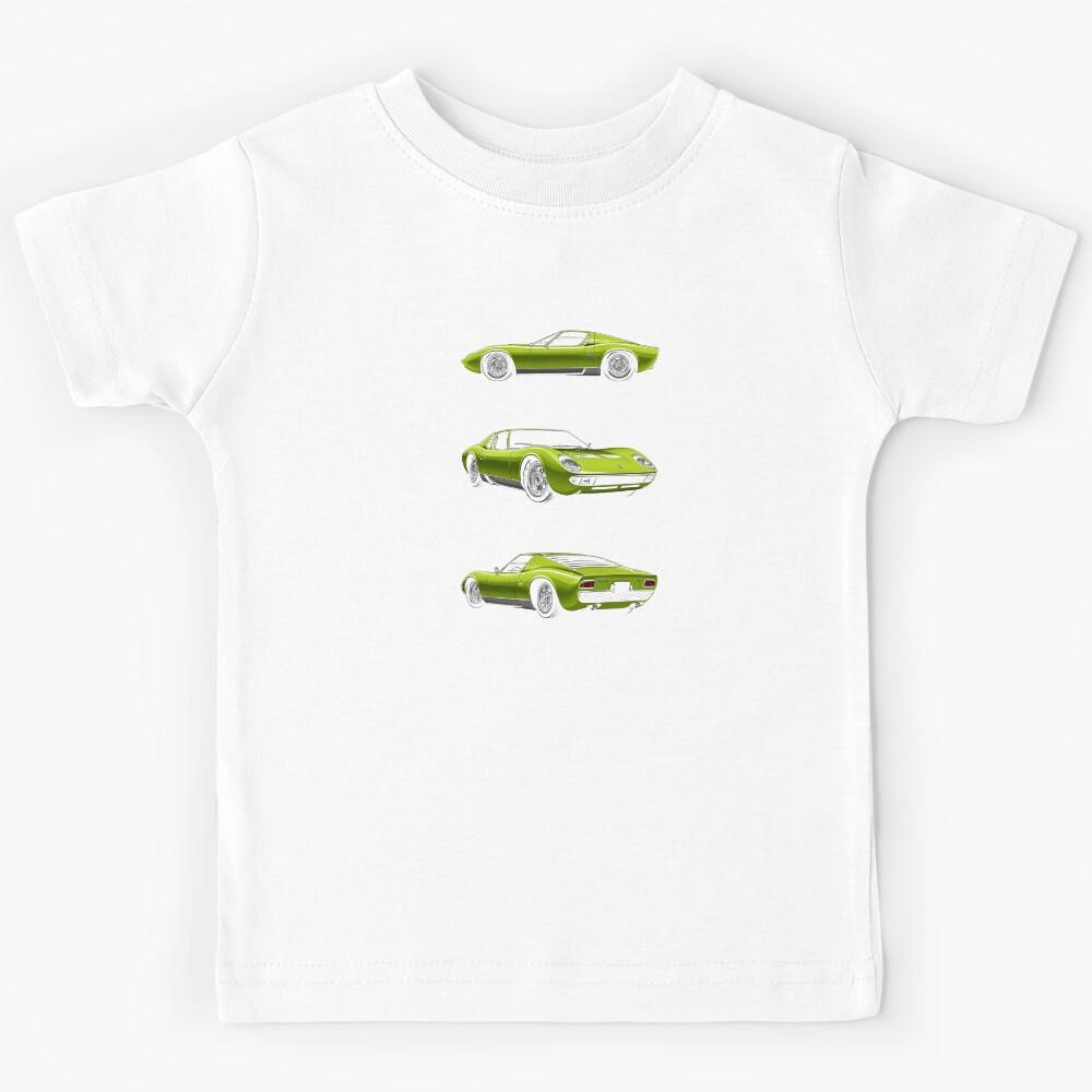 Lamborghini Miura – Green Classic Italian Supercar Profile Art Kids T-Shirt 150