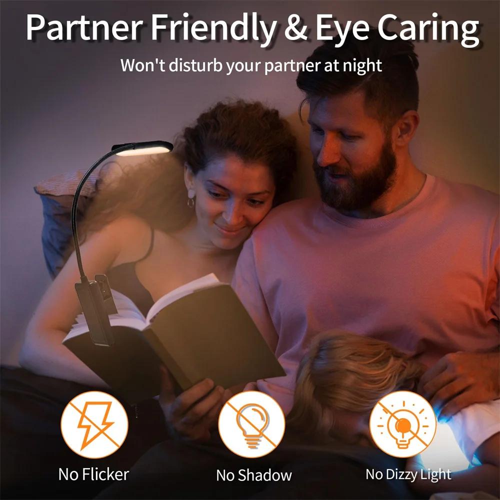 LED Rechargeable Book Light for Reading in Bed Eye Caring 3 Colors,Stepless Dimmable,Lightweight Clip on Light for Book Lovers