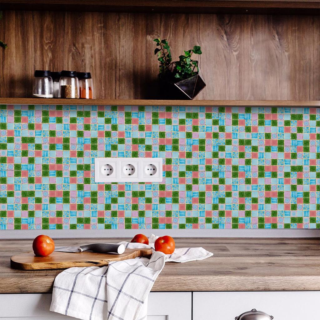 50pcs 3D Waterproof Self-Adhesive Mosaic Tile Wall Stickers, Easy to Install, Suitable for Kitchen Bathroom and Home Decoration