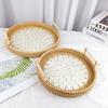 Handwoven Rattan Double-Handle Decorative Snack Tray with Colored Shells