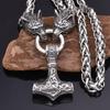 Retro Nordic Rune Hammer & Wolf Head Men's Punk Necklace
