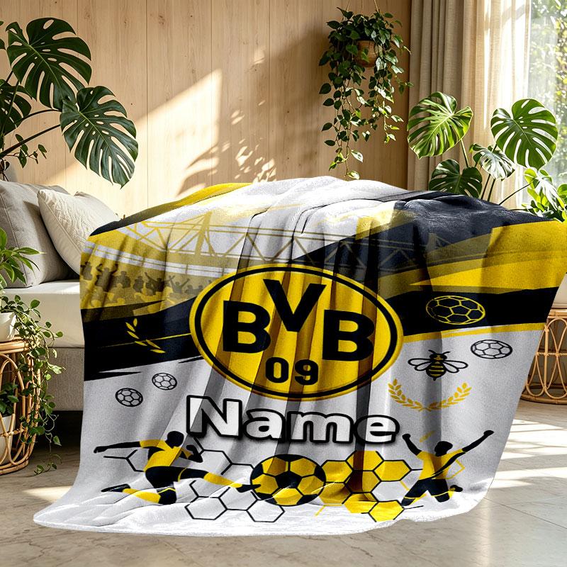 Custom Name Personalized Borussia Dortmund Bvb Print Blanket, Home Decor, Bedroom, Sofa, Camping, Couch, Gifts for Birthday Christmas